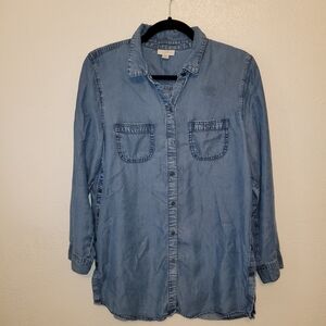 J. Jill  Denim Long Sleeve Button Up Blouse Medium Petite